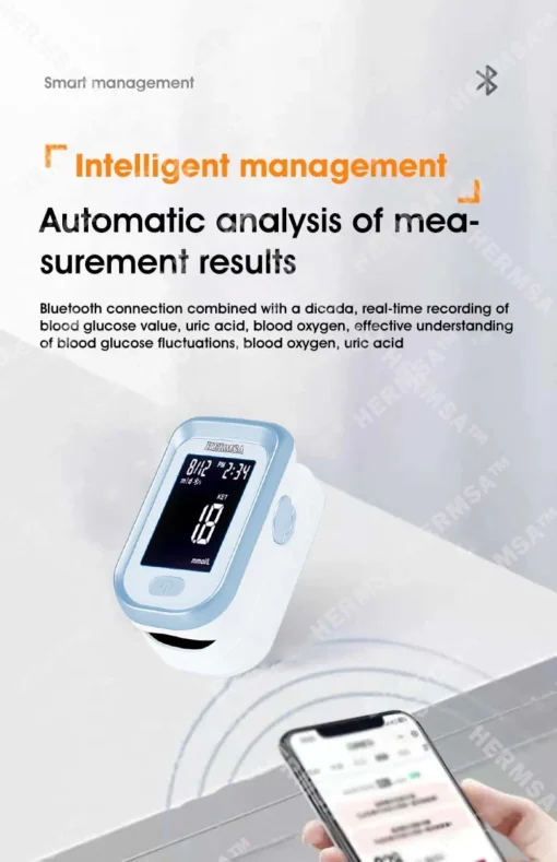 Hermsa™ Precision Noninvasive Bluetooth Blood Glucose and Ketone Testing Medical Device - Image 4